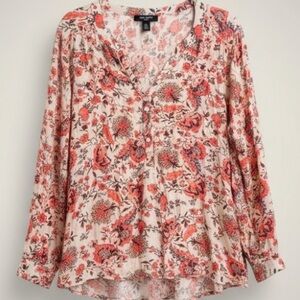 Nine West Floral Boho Blouse XXL | Flowing Long Sleeve Peasant Top